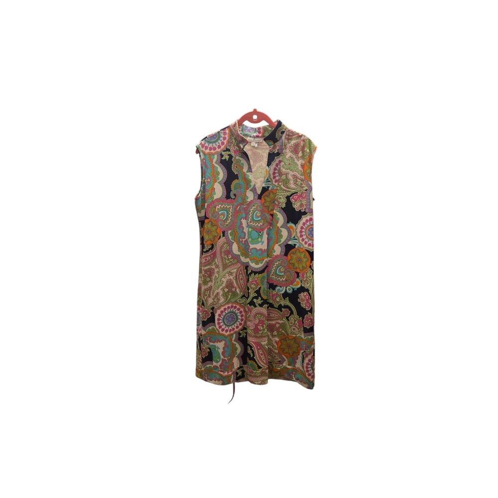 Jude Connally Womens Large‎ Paisley Shift Dress Navy Pink Green Sleeveless USA